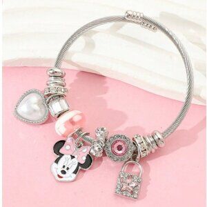 DISNEY Minnie Mouse Pink‎ & Silver Charm Bracelet (BRAND-NEW & SO CUTE!)